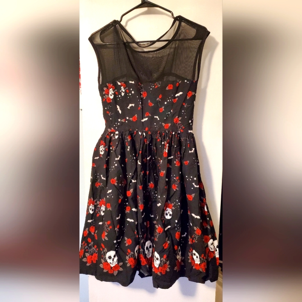 Floral Skull Print Black Dress